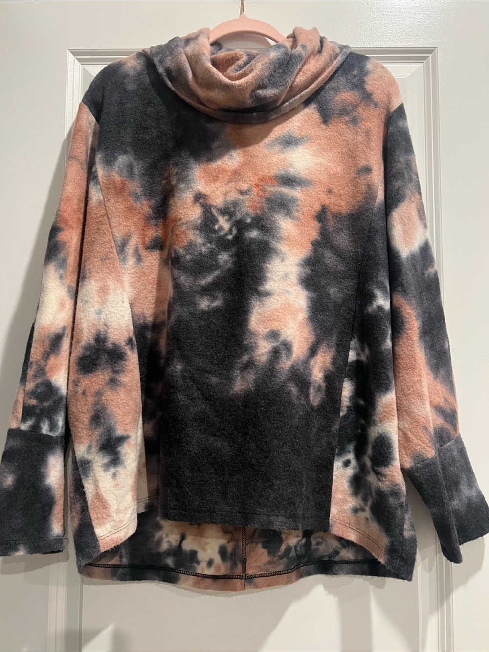 Honeyme Black & Peach Tie-Dye Cowl Neck Top